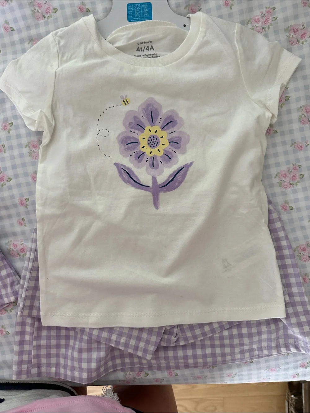 Carters 3 piece purple gingham set. 4T NWT